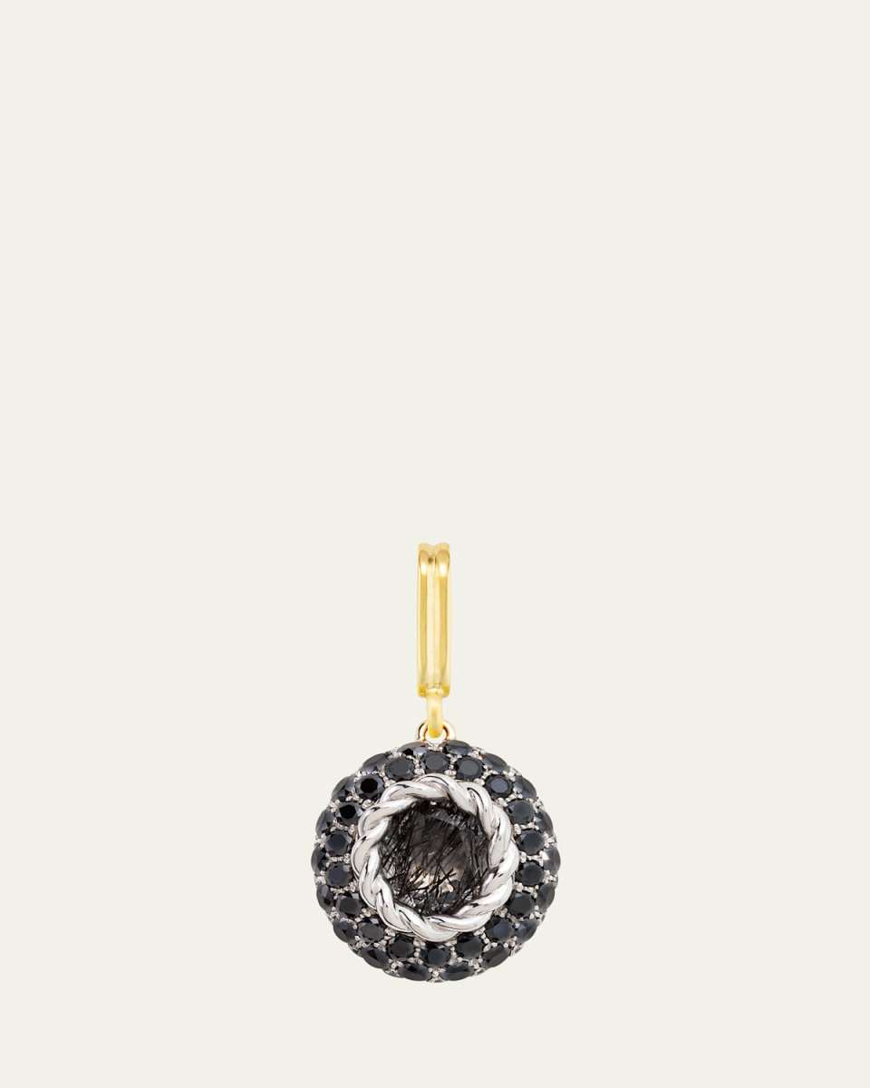 18K Yellow Gold and Platinum Baby Black Queen Charm with Black Tourmaline and Black Diamonds